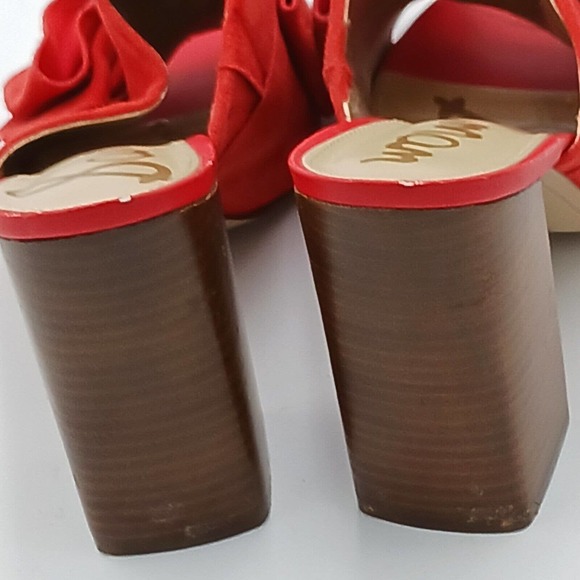 SAM EDELMAN Women's SUEDE ORANGE YUMI BOW STACKED BLOCK HEEL SANDAL‎ MULE SIZE 9 - Picture 9 of 12